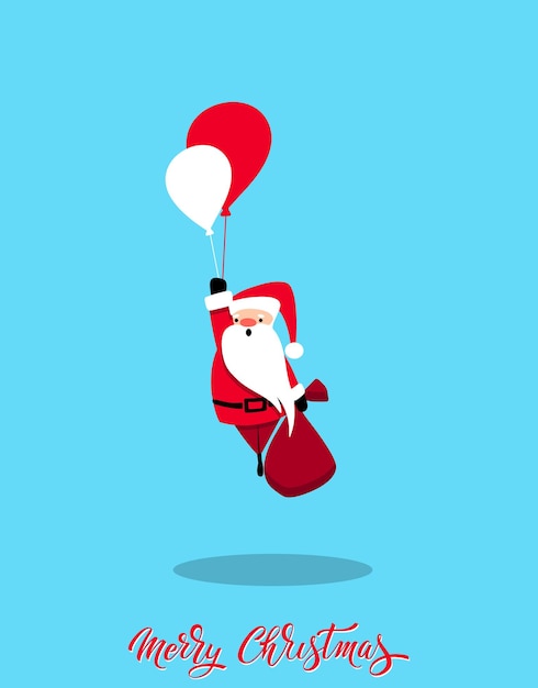 Santa Claus for Christmas and New Year Santa is flying on a balloon Cheerful hand drawn santa Vector illustration