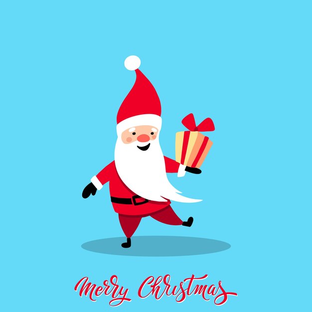 Santa Claus for Christmas and New Year Santa with a gift Cheerful hand drawn santa Vector illustration