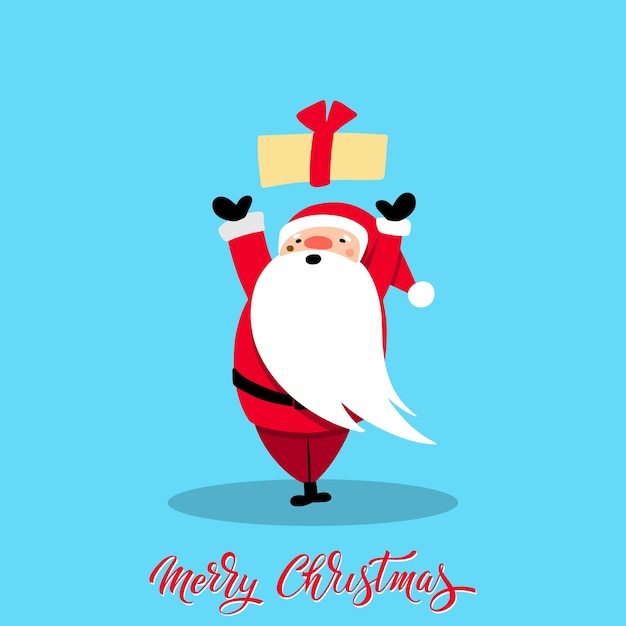 Santa Claus for Christmas and New Year Santa with a gift Cheerful hand drawn santa Vector illustration