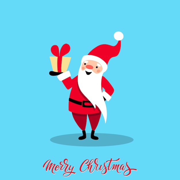 Santa Claus for Christmas and New Year Santa with a gift Cheerful hand drawn santa Vector illustration