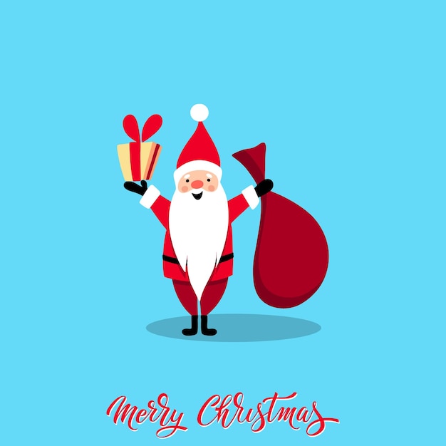 Santa Claus for Christmas and New Year Santa with a gift Cheerful hand drawn santa Vector illustration