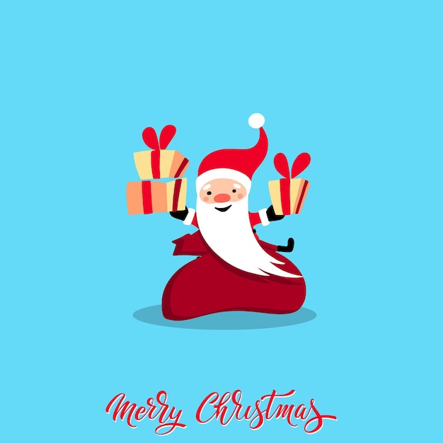 Santa Claus for Christmas and New Year Santa with a gift Cheerful hand drawn santa Vector illustration