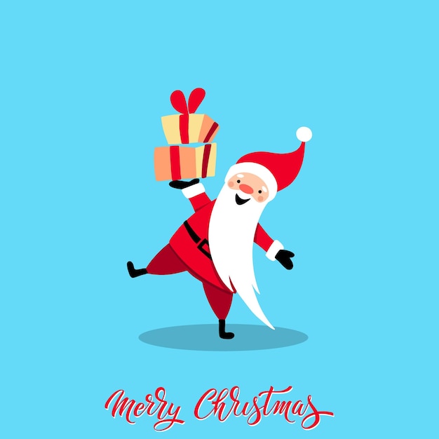 Santa Claus for Christmas and New Year Santa with a gift Cheerful hand drawn santa Vector illustration