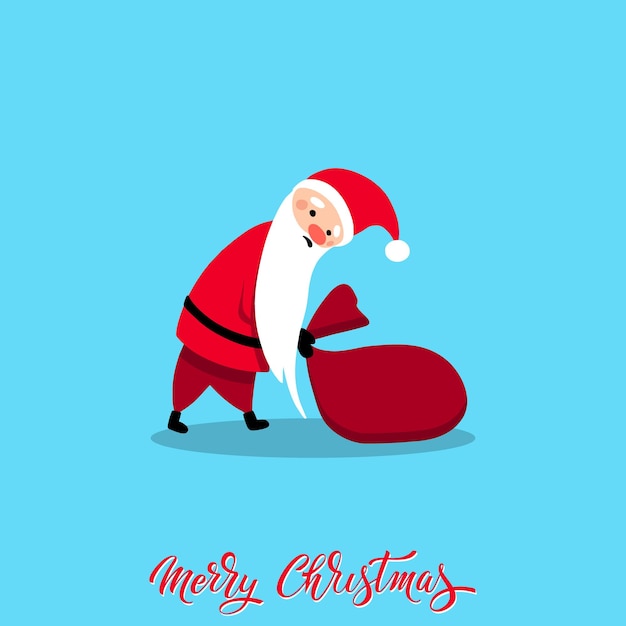 Santa Claus for Christmas and New Year Santa with a gift Cheerful hand drawn santa Vector illustration