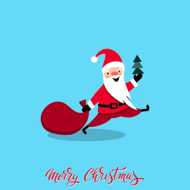 Santa Claus for Christmas and New Year Santa with a gift Cheerful hand drawn santa Vector illustration