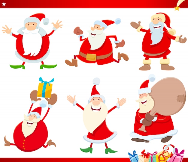 Santa Claus on Christmas time cartoon set