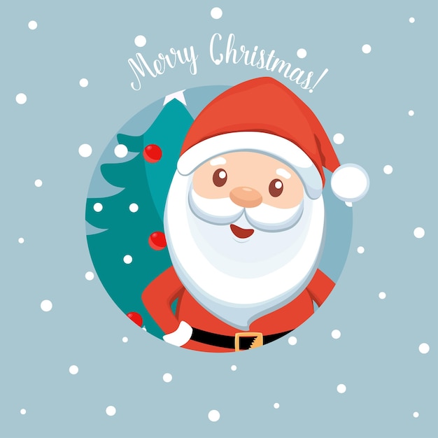 Santa Claus and Christmas tree. Holiday background. Merry Christmas and Happy New Year. Vector illustration.