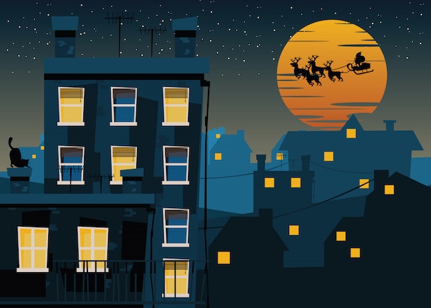 Santa Claus over the city vector illustration