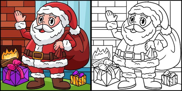 Santa Claus Coloring Page Colored Illustration