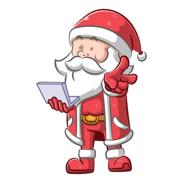 Santa Claus costume and he holding a small laptop