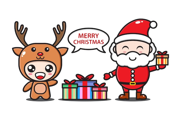 Santa Claus and Deer with gifts