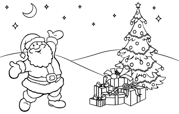 Vector santa claus and a dog outline drawing coloring page coloring book christmas activity book doodle