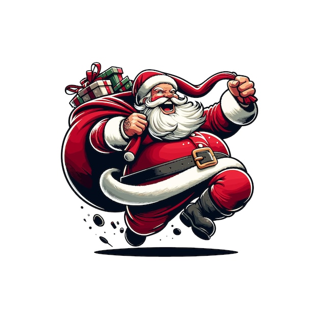 Vector santa claus doing a joyful jig his belly jiggling and hat askew