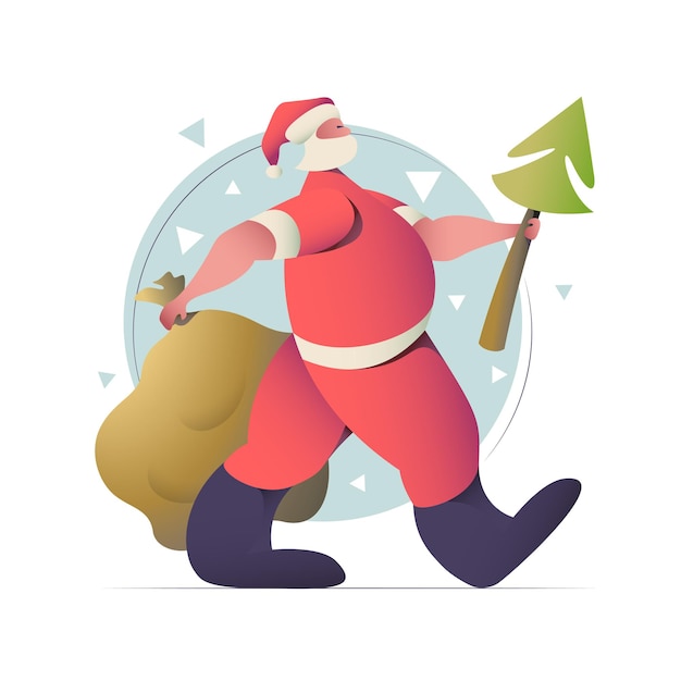 Vector santa claus flat design greeting card and illustration for christmas and new year.