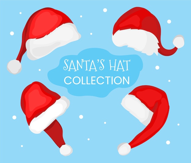 Santa claus hat collection set in flat design used for element decoration template