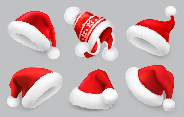 Santa Claus hat illustration set. Winter clothes.