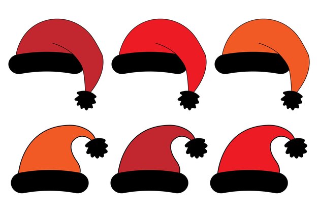 Vector santa claus hats set winter cap santa red hats with white fur