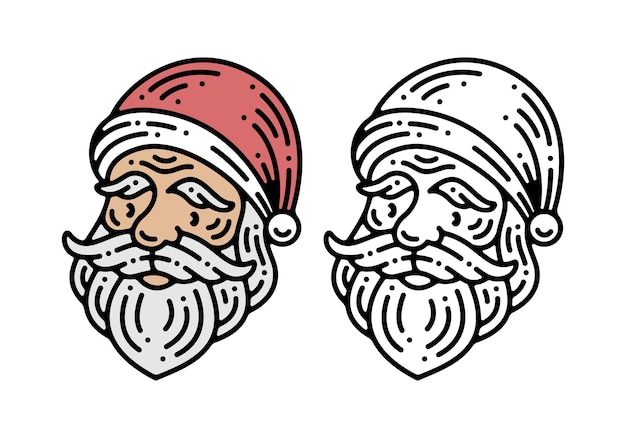 Santa Claus head illustration with doodle outline design style