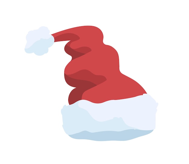 Santa claus headdress flat vector illustration. Festive christmas cap, traditional xmas hat isolated on white background. Warm seasonal clothing, funny headdress. New year celebration accessory.