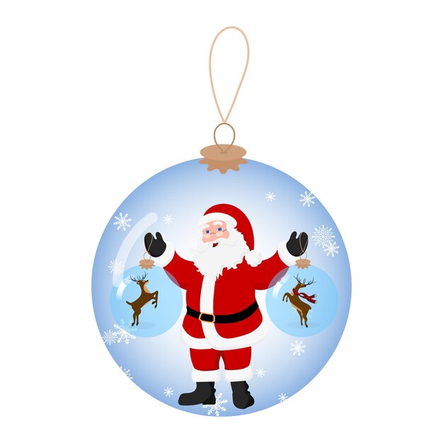 Santa Claus holding Christmas balls with reindeer ball illustration