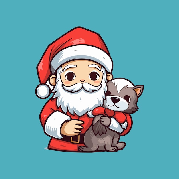 santa claus holding a dog on Christmas holidays stock