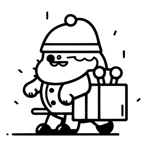 Santa Claus holding a gift box Vector illustration in cartoon style