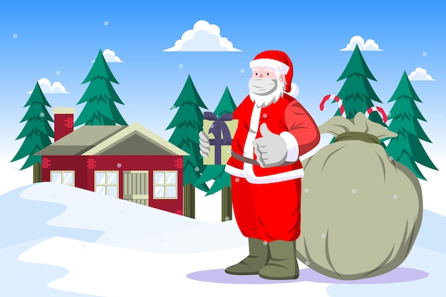 Santa claus holding a gift wearing a mask -  Winrter Activity