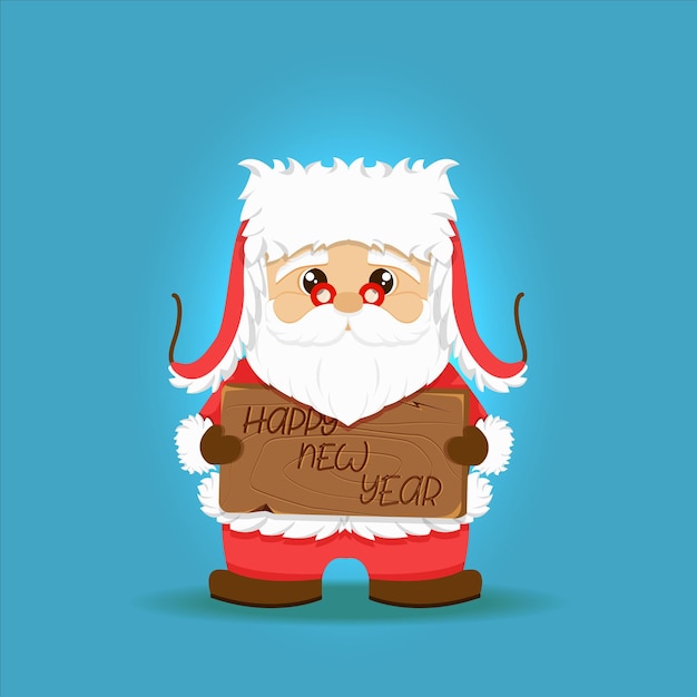 Santa Claus holding sign board cartoon merry Christmas greeting card Funny xmas character