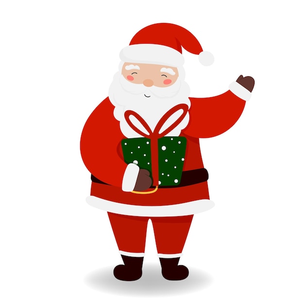 Vector santa claus holds christmas gift in flat style for christmas and new year designs