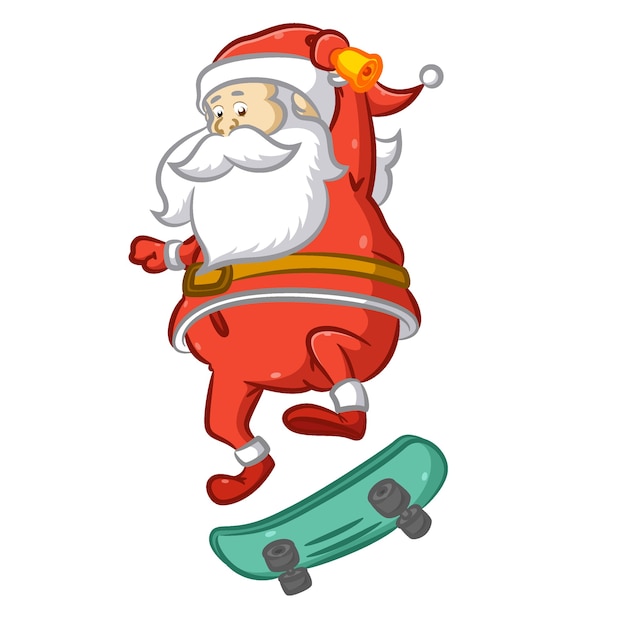 Santa Claus jumping from the skate board for doing the attractions