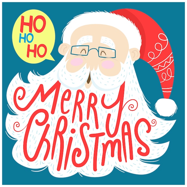 Santa Claus and lettering Merry Christmas on the beard