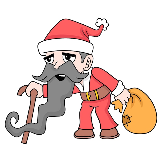 Santa claus old man walking with christmas gifts doodle icon image kawaii