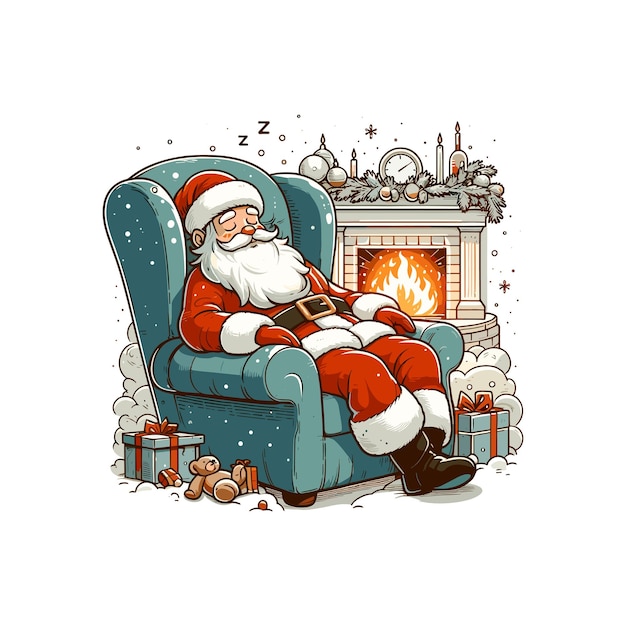 Santa Claus peacefully sleeping in a cozy armchair