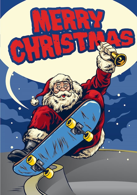 Santa claus playing skateboard greeting christmas