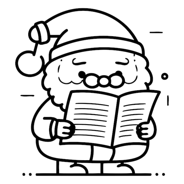 Santa Claus reading a book Vector illustration in thin line style