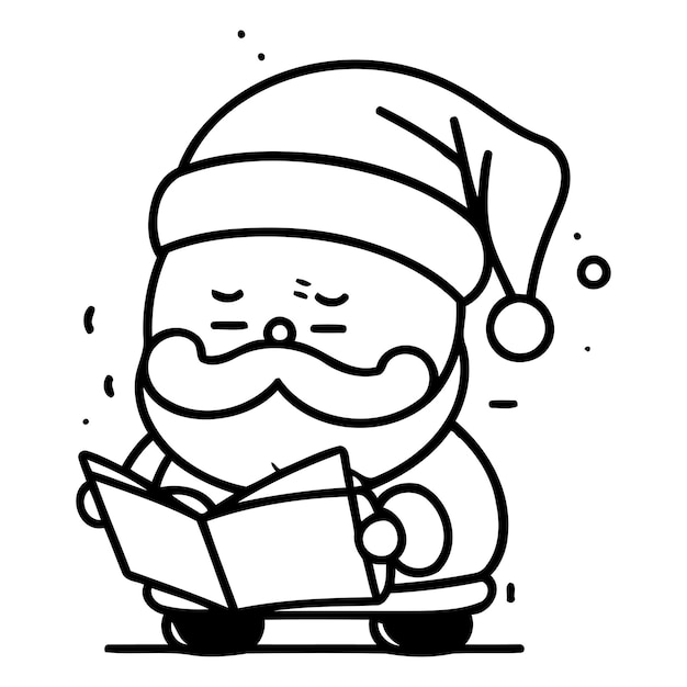 Santa Claus reading a newspaper Merry Christmas and Happy New Year Vector illustration