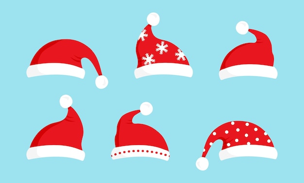 Santa Claus red hat Christmas vector icon New Year costume Winter set