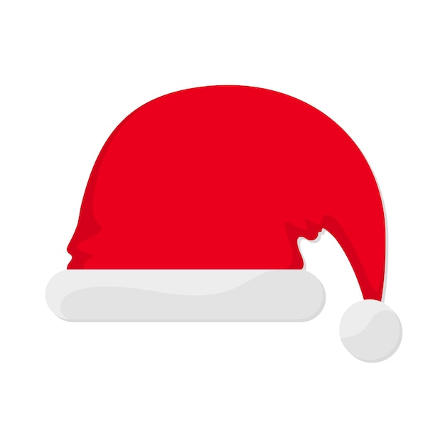 Santa Claus red hat in flat design. Vector illustration. Cartoon Santa hat, isolated on white background