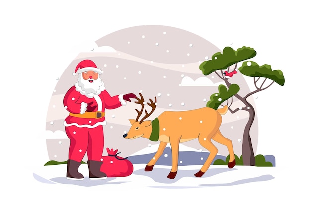 Santa Claus and Reindeer Merry Christmas Flat Vectors