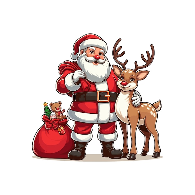 Santa Claus and a reindeer posing together