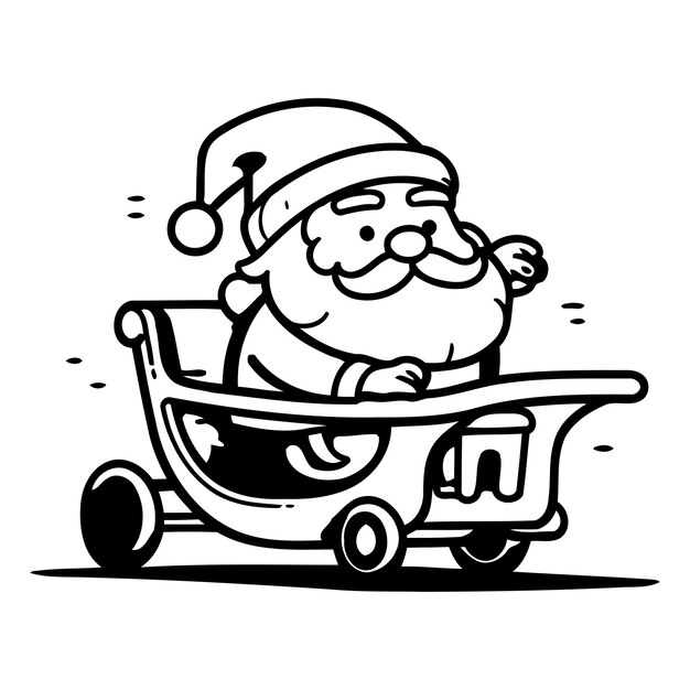 Santa Claus rides a cart with gifts Vector illustration in cartoon style