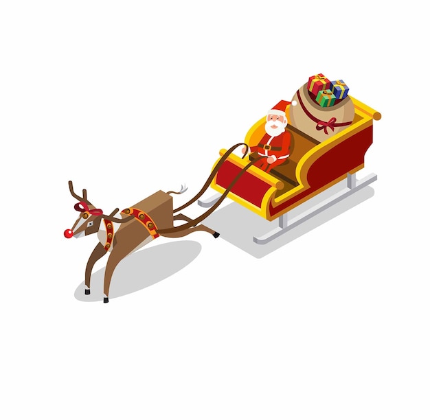 Santa Claus riding reindeer sleigh illustration