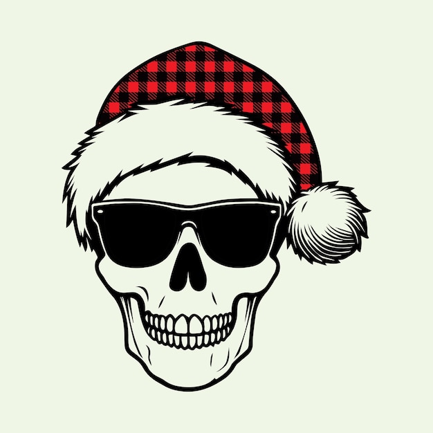 Vector santa claus skull wearing a christmas hat vector illustration