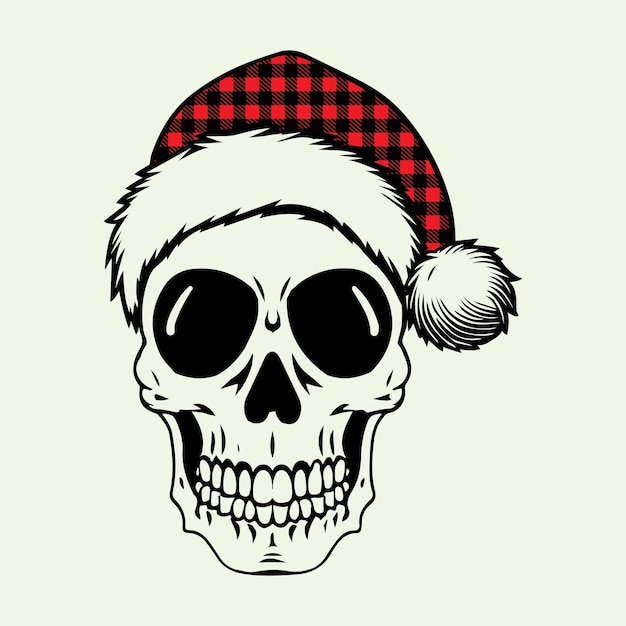 Vector santa claus skull wearing a christmas hat vector illustration