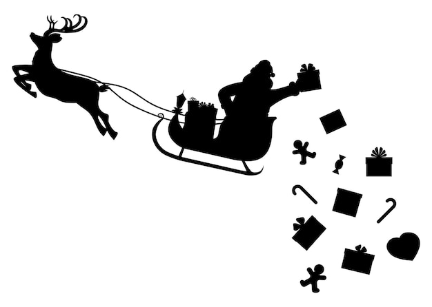 Santa claus on sleigh full of gifts and reindeer