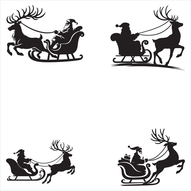 Vector santa claus sleigh and reindeer silhouette