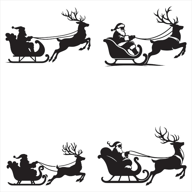 Vector santa claus sleigh and reindeer silhouette