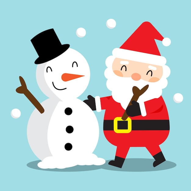 Santa Claus and Snowman with Smiling, Cute Santa Claus Christmas Character.