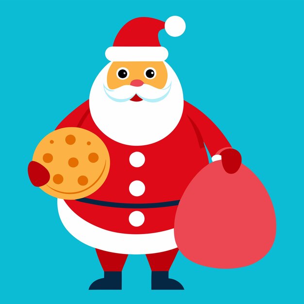 Vector santa claus with a big red sack of toys and a plate of cookies