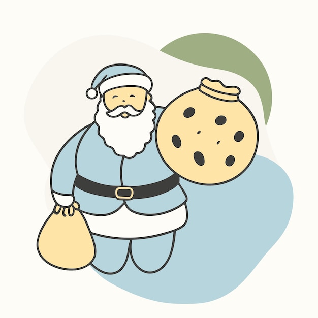 Vector santa claus with a big red sack of toys and a plate of cookies